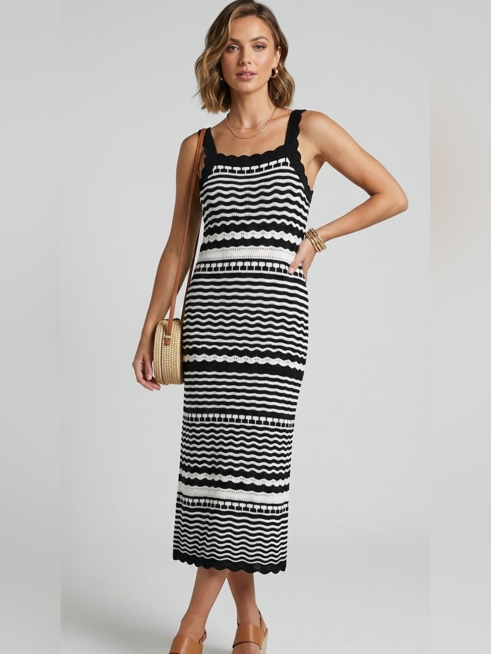 Joie Womens MEDIUM Crochet Knit Midi Cover-Up Dress Scalloped Trim Cotton Blend